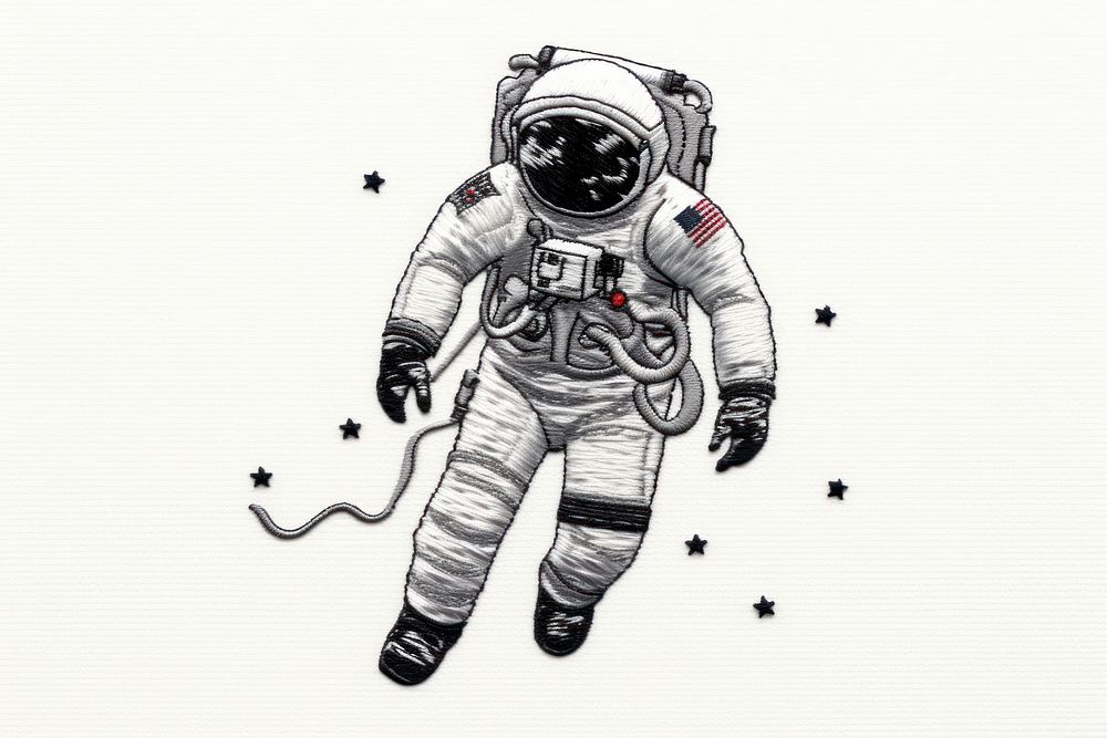 Astronaut in embroidery style drawing sketch space.