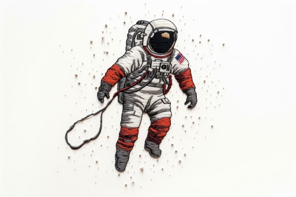 The astronaut in embroidery style drawing sketch illustrated.