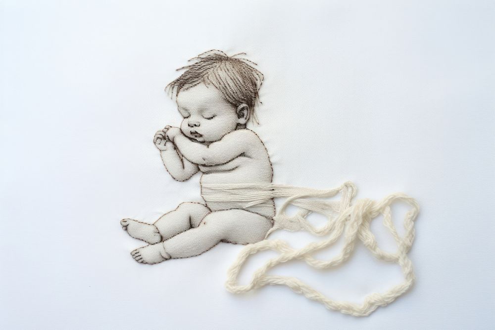 The baby in embroidery style drawing sketch photo.