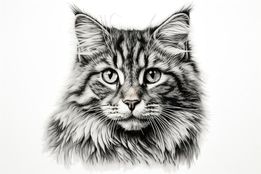 Cat in embroidery style drawing mammal animal.