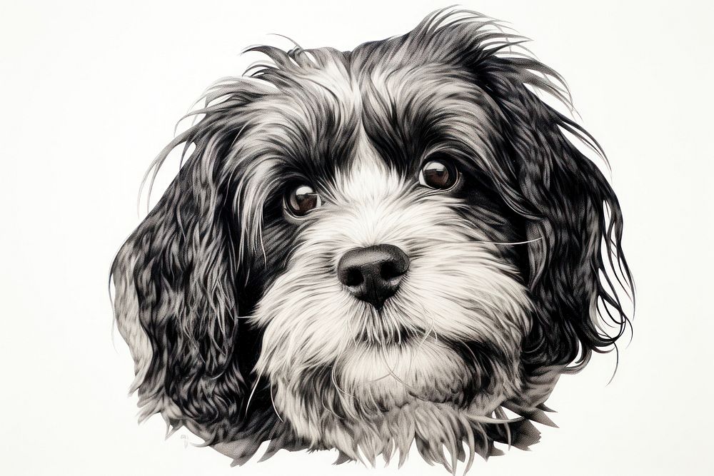 Dog in embroidery style drawing mammal animal.