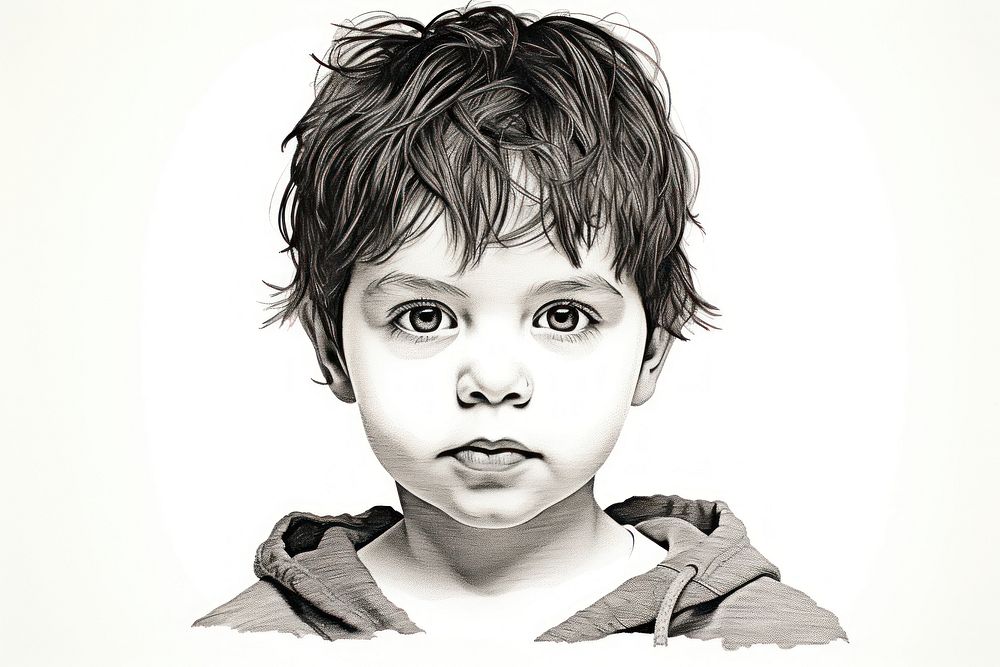 The kid in embroidery style portrait drawing sketch.