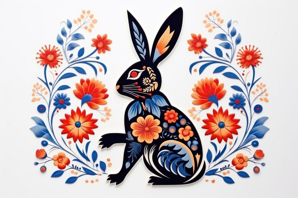 The rabbit in embroidery style pattern mammal art.