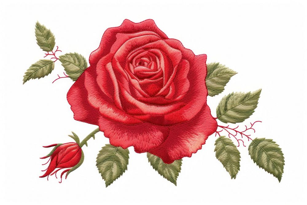 The rose in embroidery style pattern textile flower.