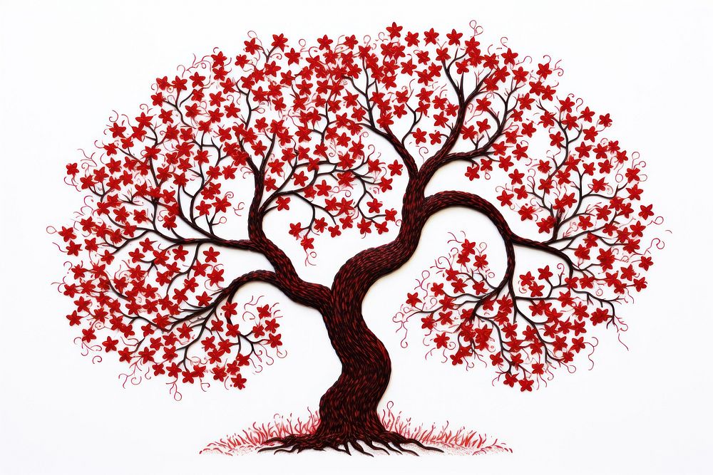 Tree in embroidery style plant art creativity.