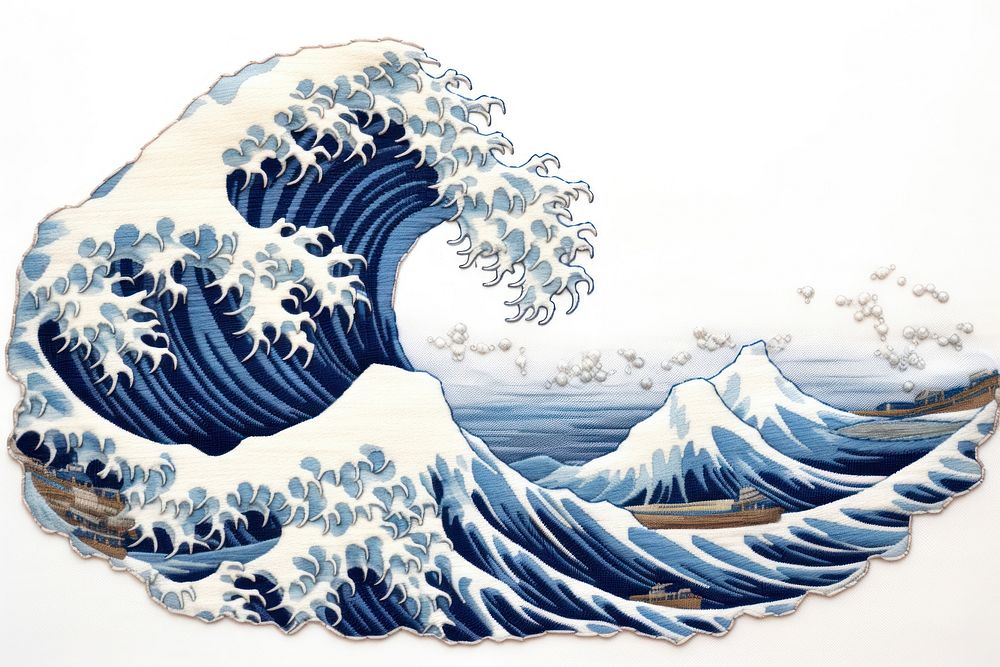 The wave in embroidery style nature ocean sea.