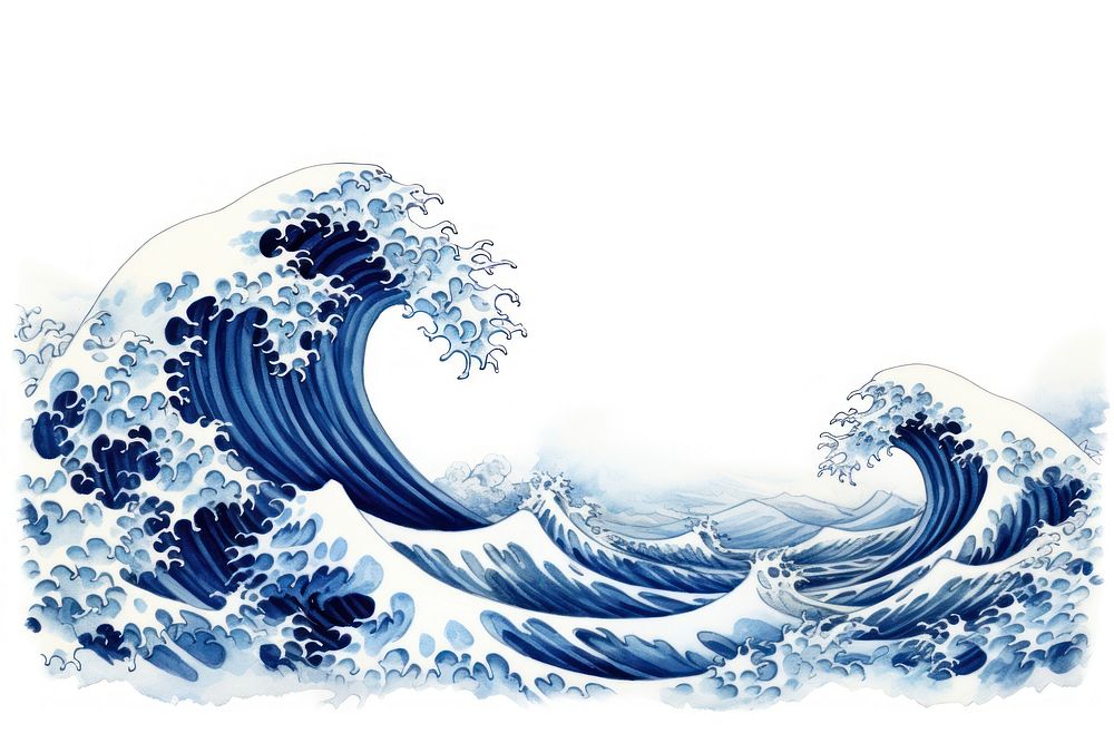 The wave in embroidery style pattern nature sea.