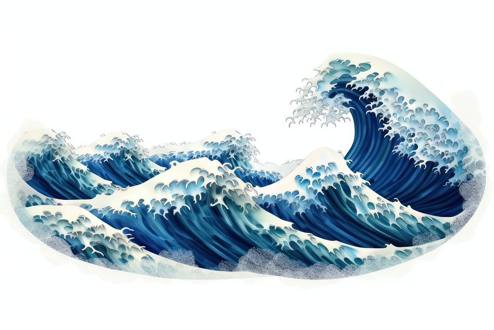 Wave in embroidery style nature sea recreation.