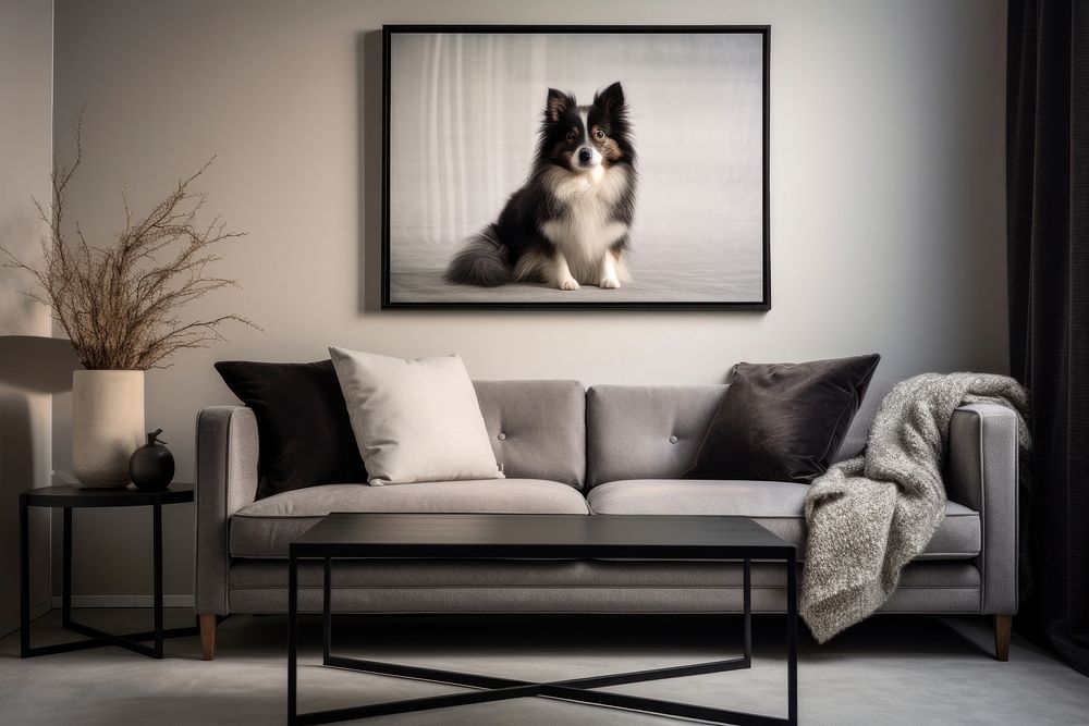 Modern and Scandinavian living room dog furniture painting.