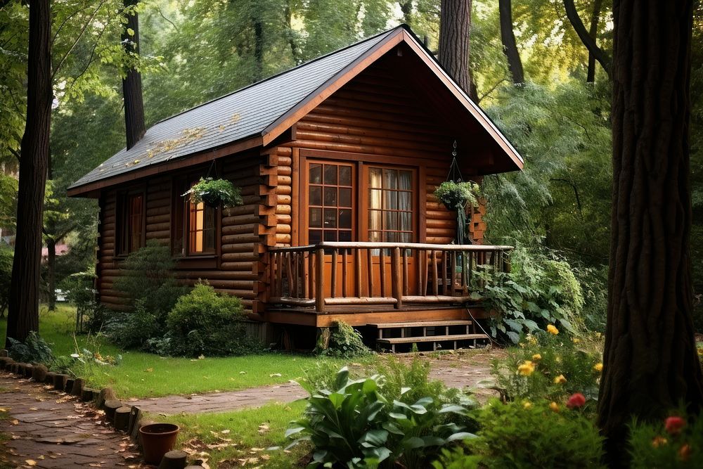 Wooden cabin house architecture building outdoors. 