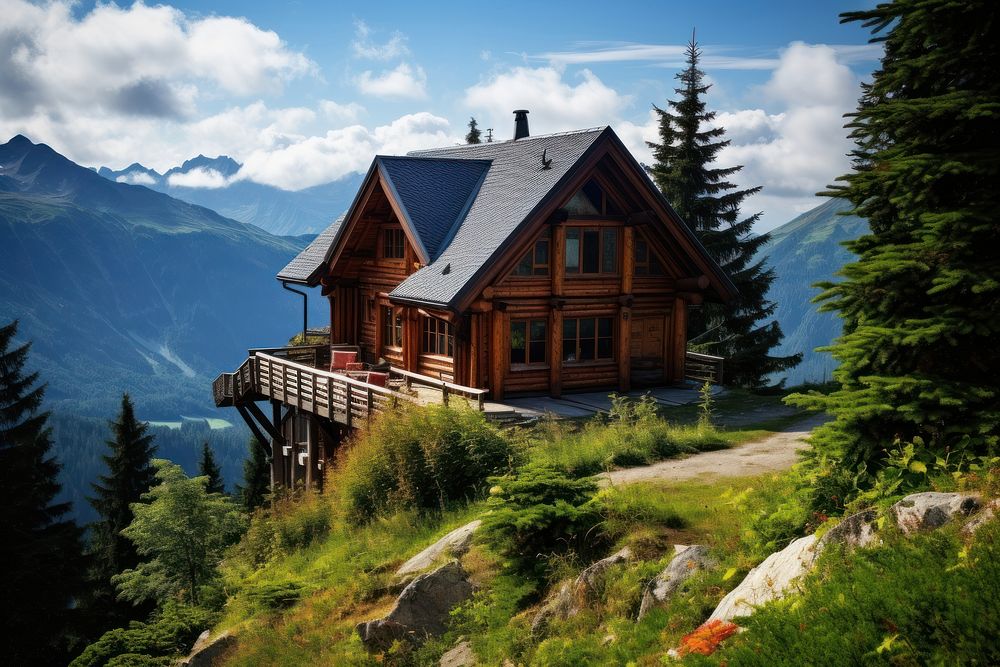 Wooden cabin house outdoors architecture mountain. AI generated Image by rawpixel.