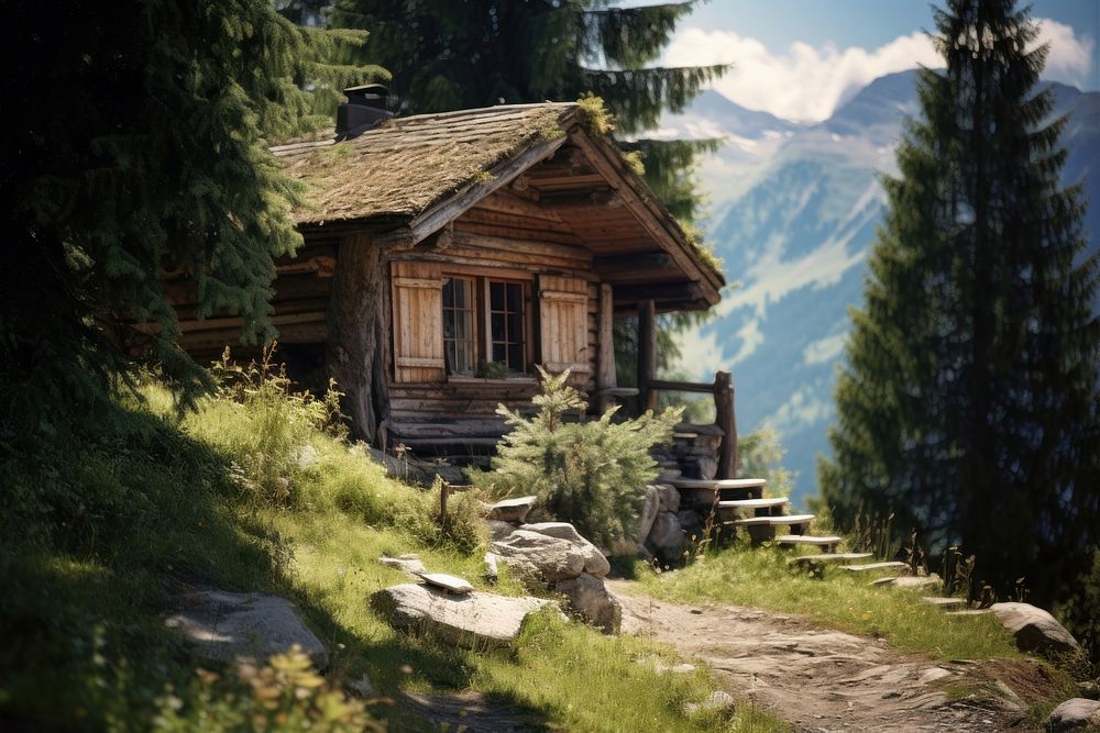 Wooden cabin house architecture mountain outdoors. AI generated Image by rawpixel.