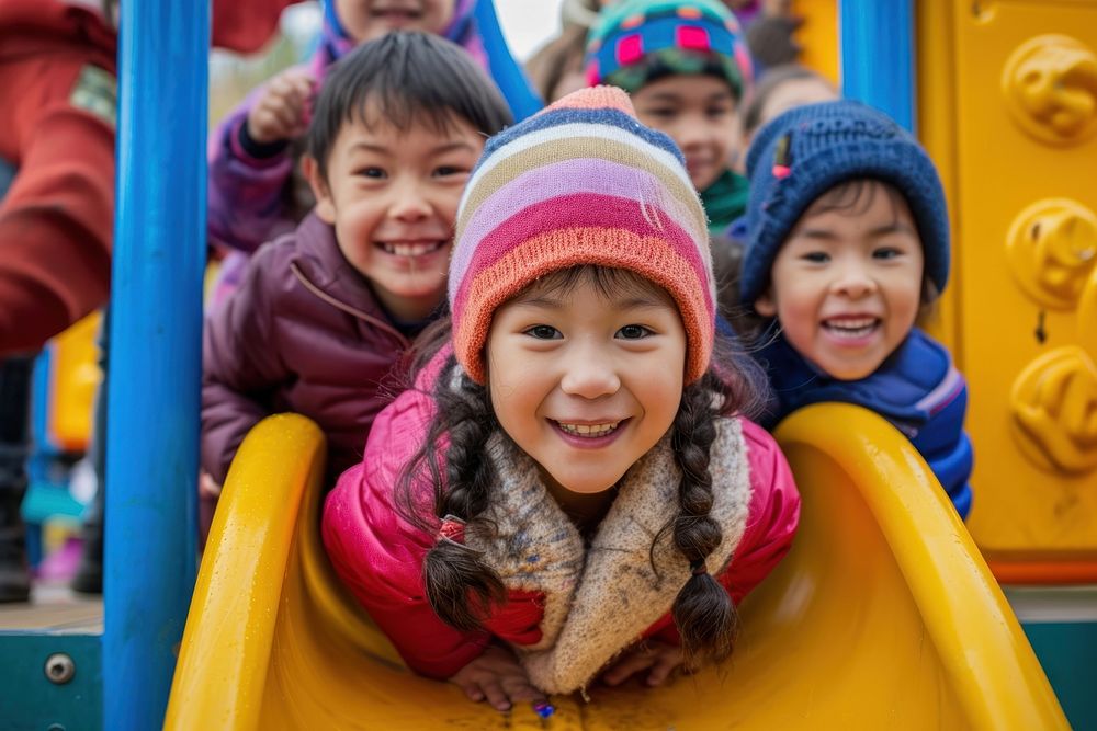 Children playground outdoors portrait.