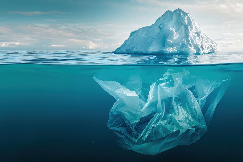 Plastic bag as Iceberg With Above And Underwater iceberg underwater outdoors.