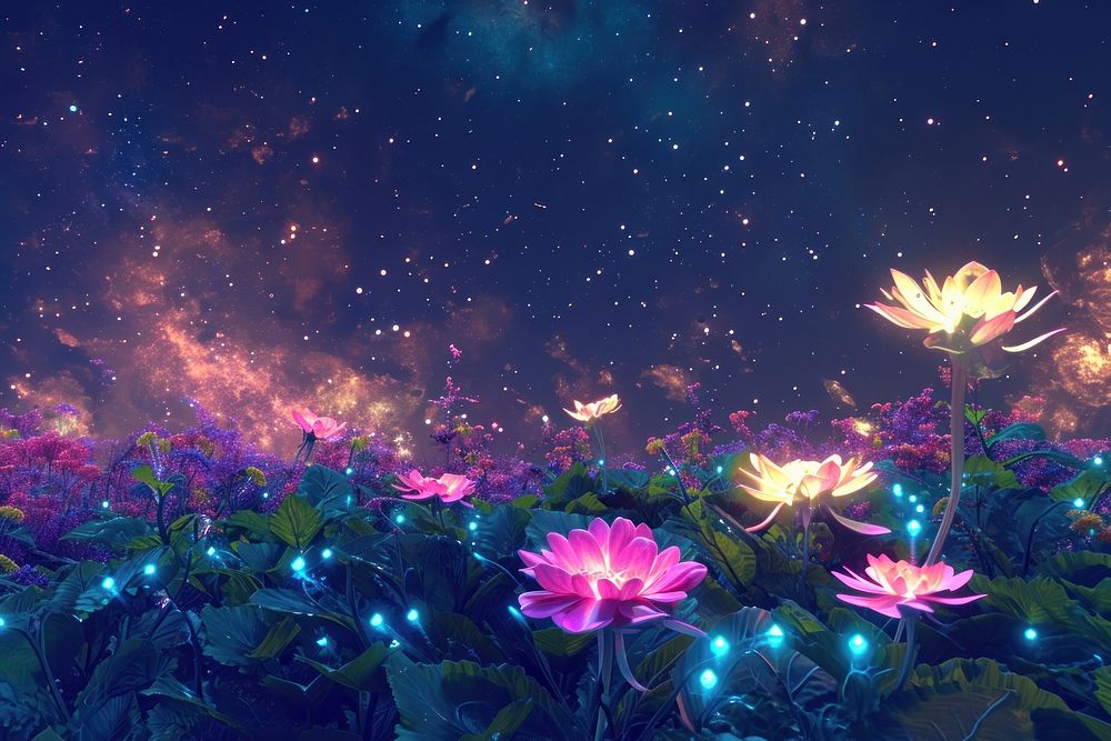 3D illustration of a cosmic garden flower outdoors nature.