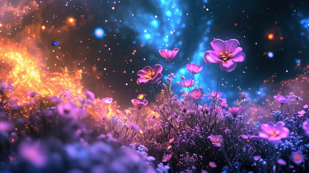 3D illustration of a cosmic garden flower outdoors nature.