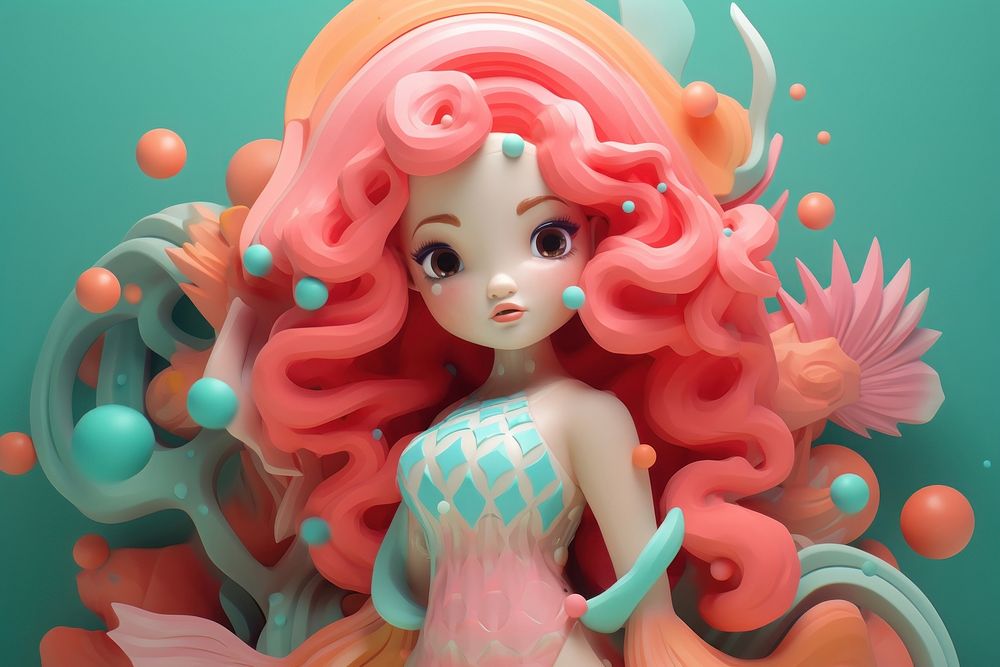 3d render of mermaid doll toy representation.