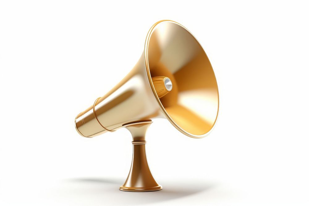 A megaphone speaker lighting gold white background.