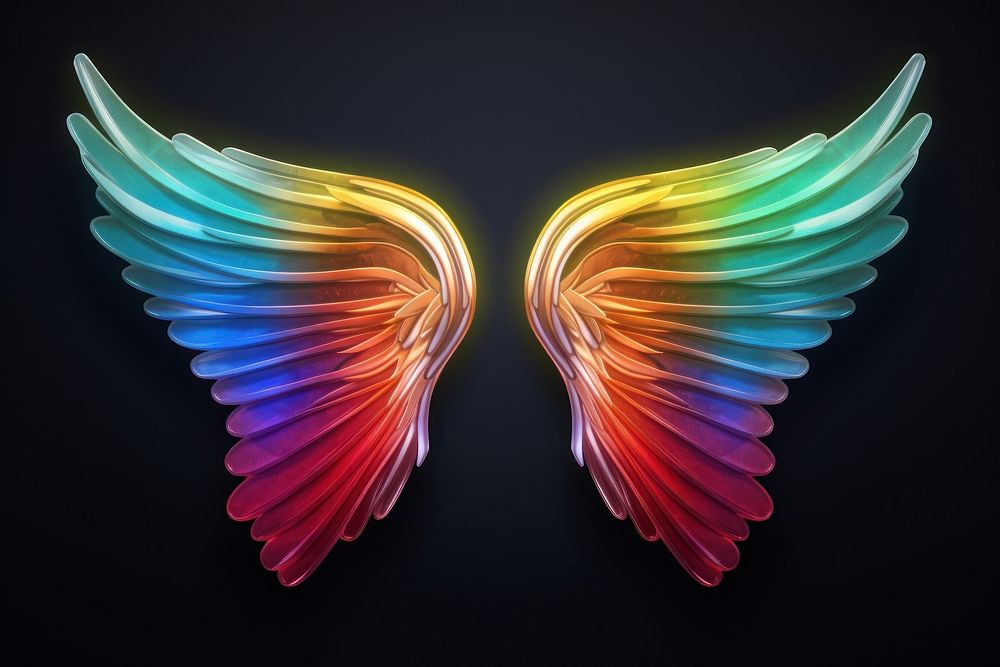 3D render of a neon angel wings icon pattern lightweight accessories.