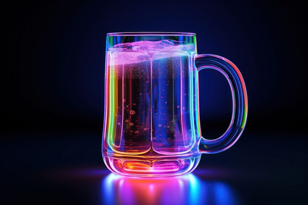 3D render of a neon beer mug icon glass drink cup.