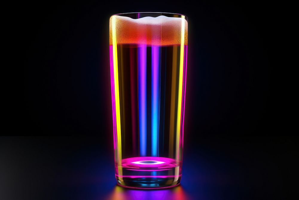3D render of a neon beer icon glass rainbow drink.