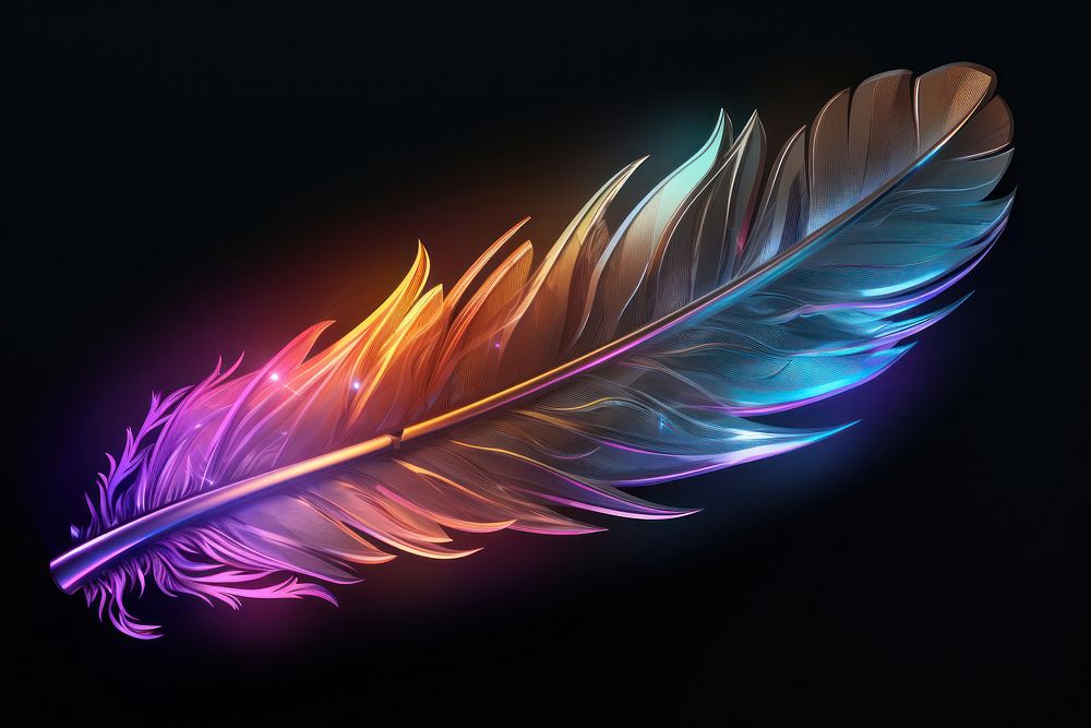 3D render of a neon feather icon pattern nature lightweight.