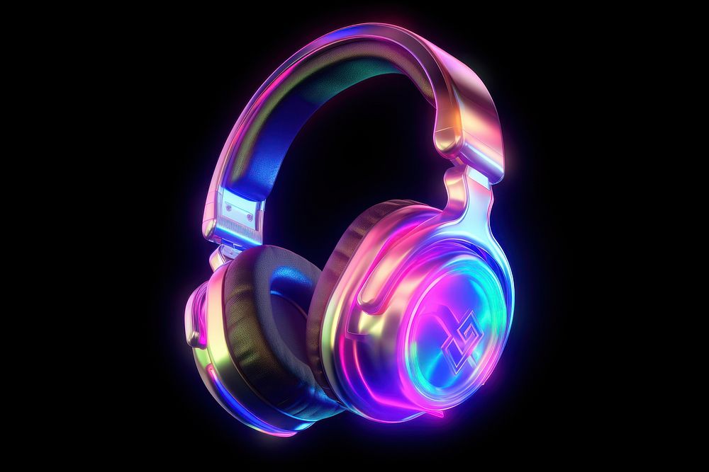 3D render of a neon headphone icon headphones headset illuminated.