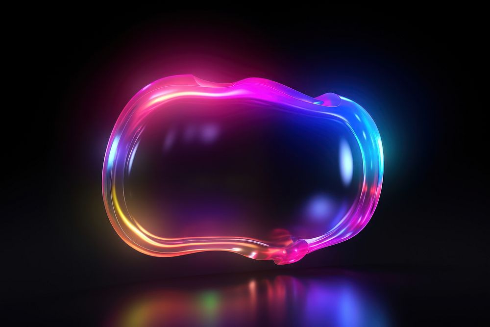 3D render of a neon speech bubble icon purple light night.