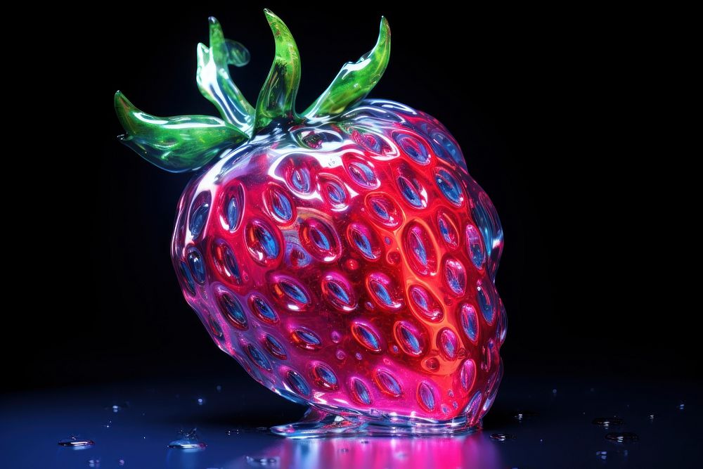 3D render of a neon strawberry icon fruit plant food.