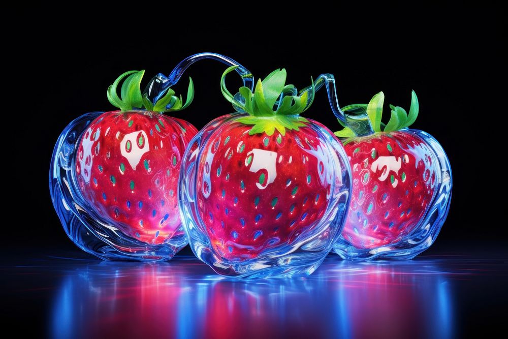 3D render of a neon strawberrys icon fruit plant food.