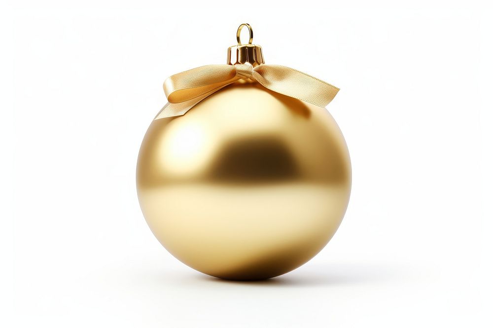 Christmas ball shiny gold white background.