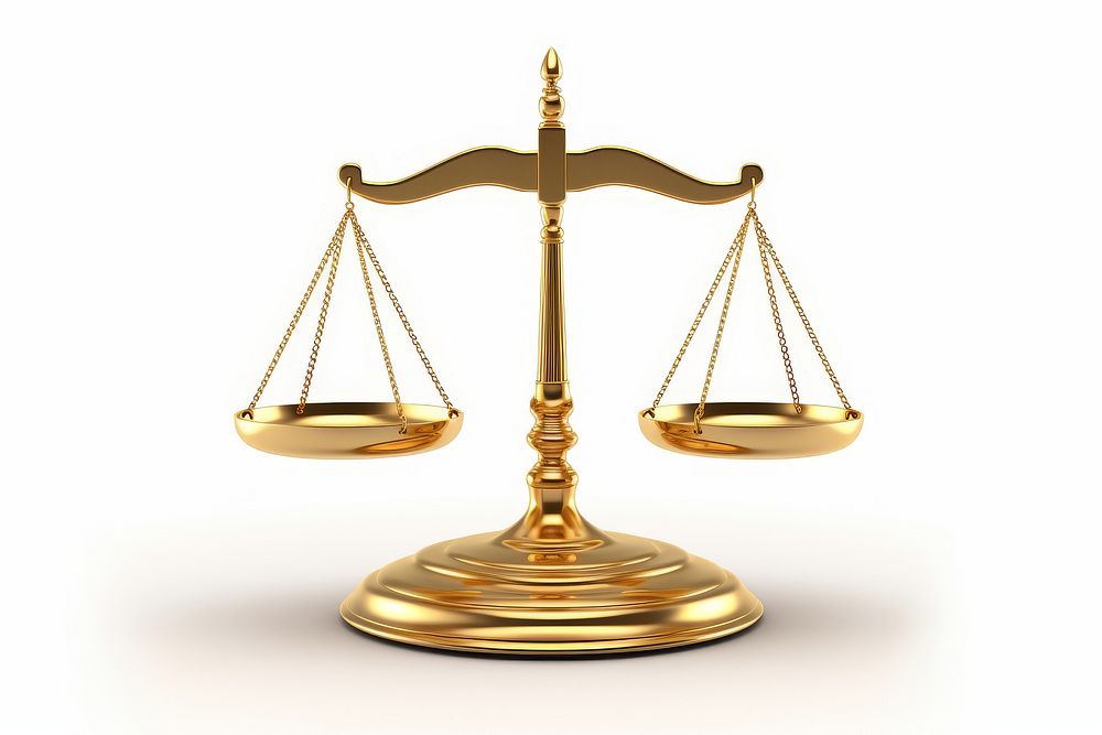 Scales of justice icon gold white background lighting.