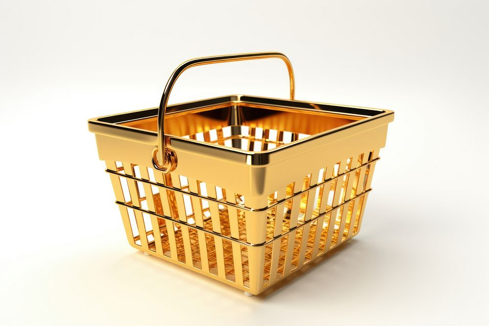 Shopping basket gold white background container.