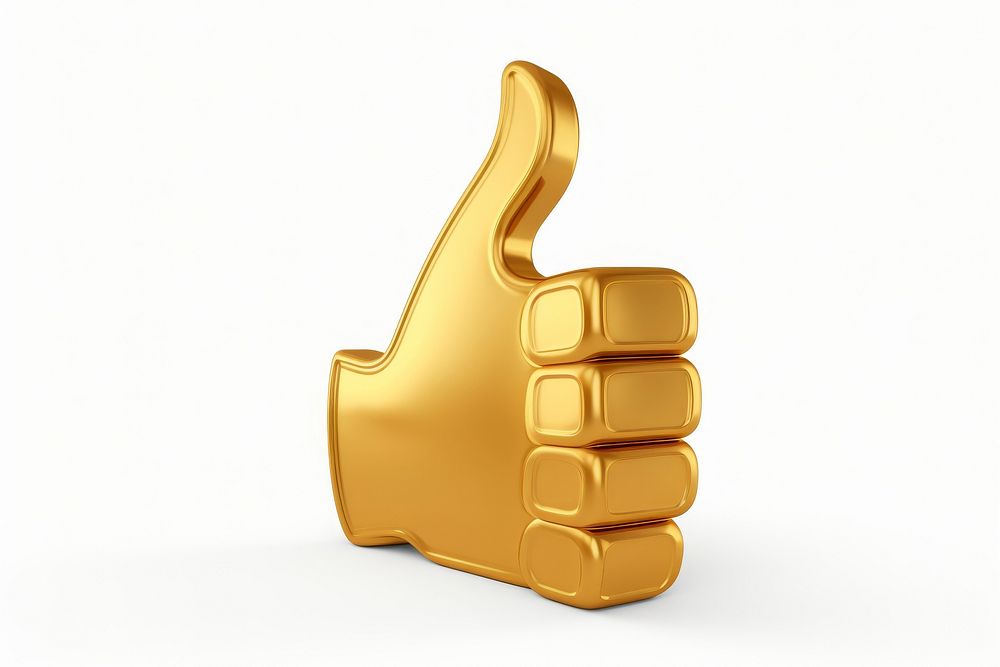 Thumb up icon finger shiny gold.