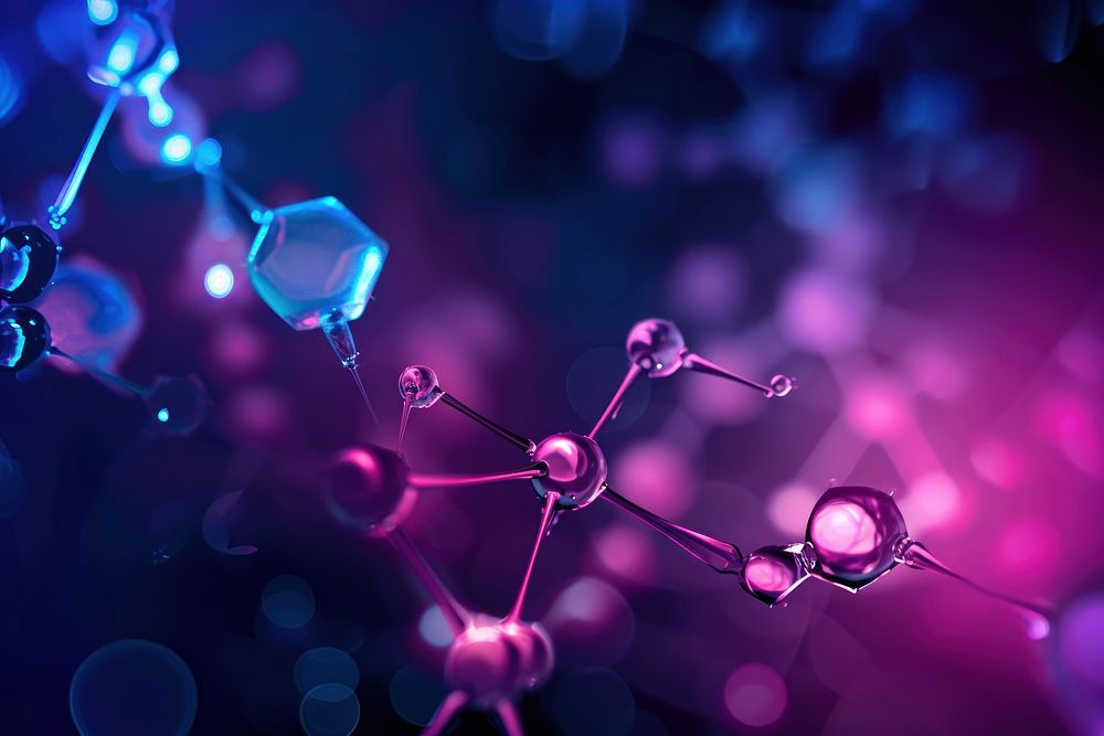 Gradient neon background Cosmic molecular structures abstract purple.