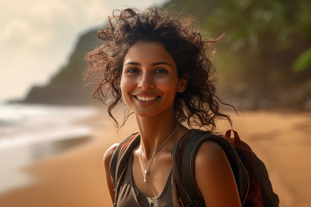 Sri lankan women backpacker photography sunlight necklace.