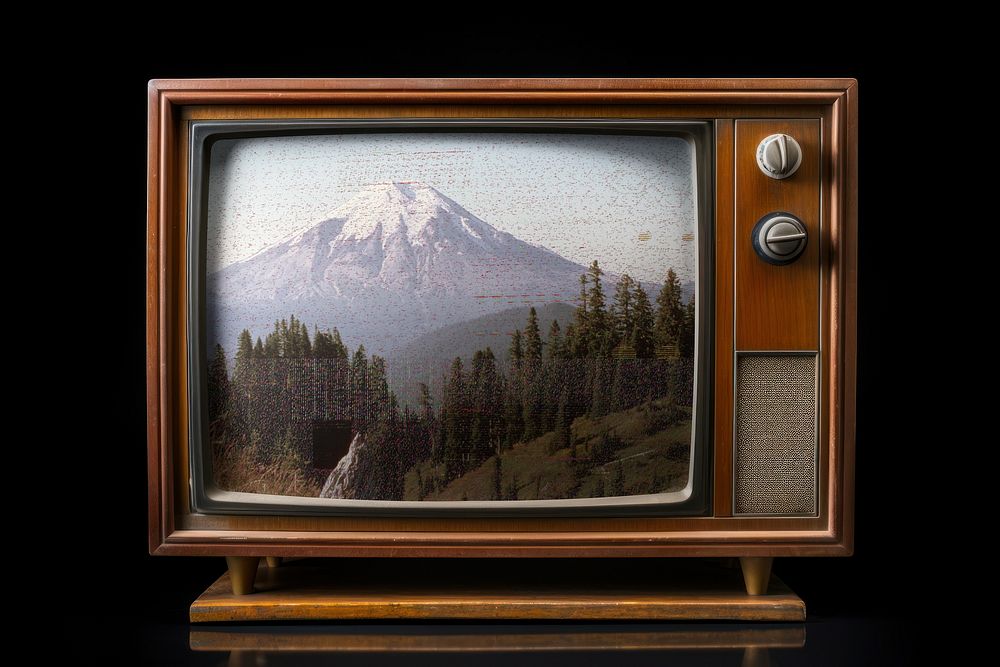 Vintage TV with mountain view