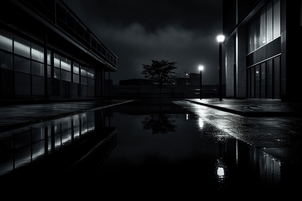 Dark background street architecture monochrome.