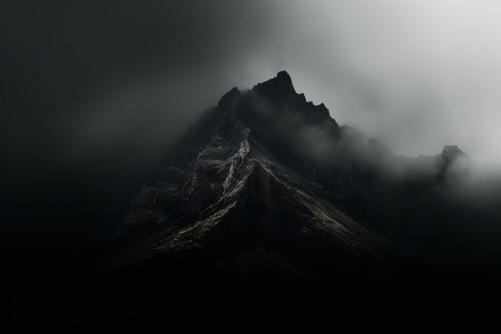 Dark background mountain mist monochrome.