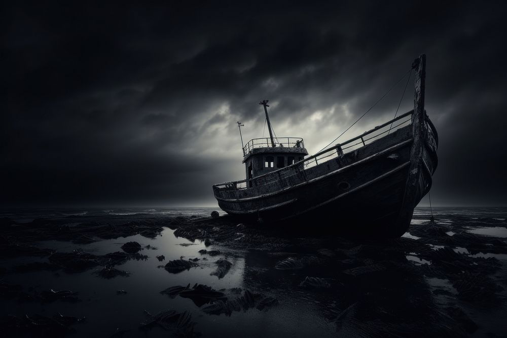 Dark background ship watercraft monochrome.