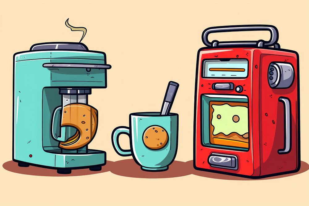 Coffee machine toast cartoon mixer.