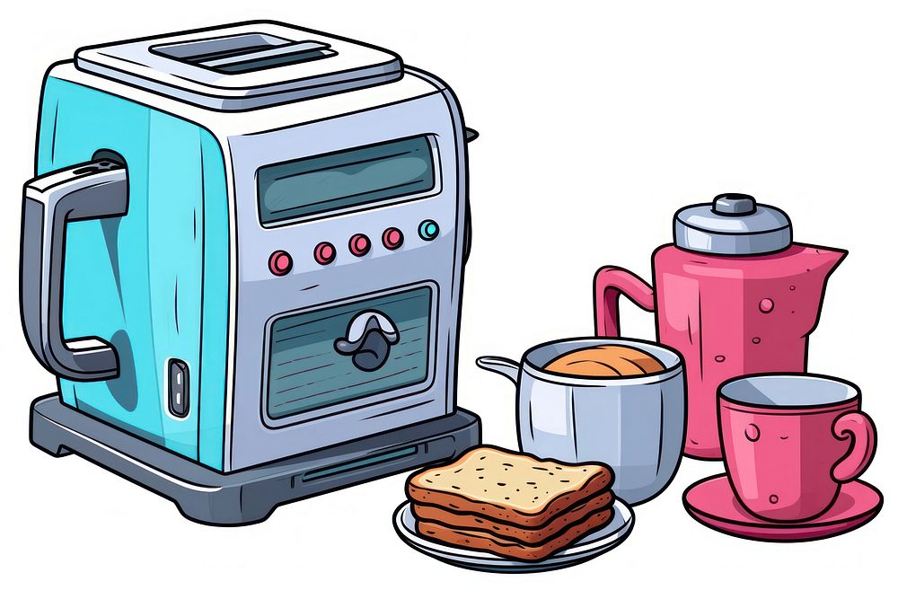 Coffee machine toast appliance cartoon.
