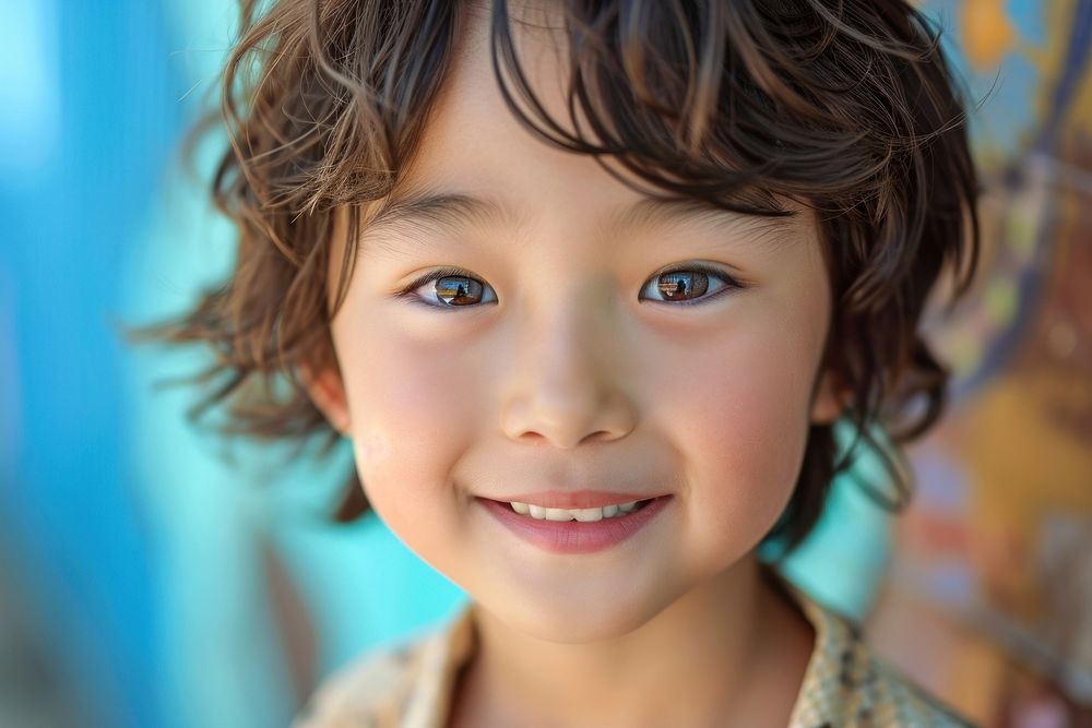 Close-up photo child smile innocence.