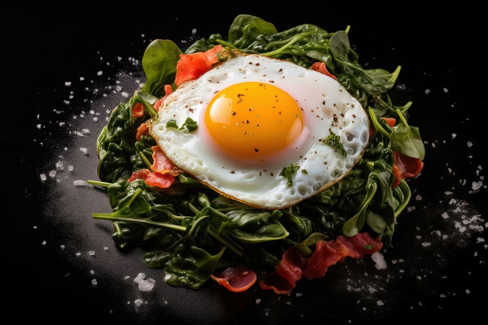 Egg spinach fried food.