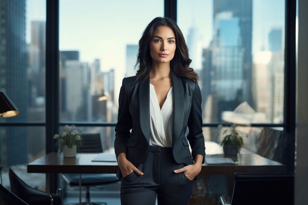  Businesswoman standing office city. AI generated Image by rawpixel.
