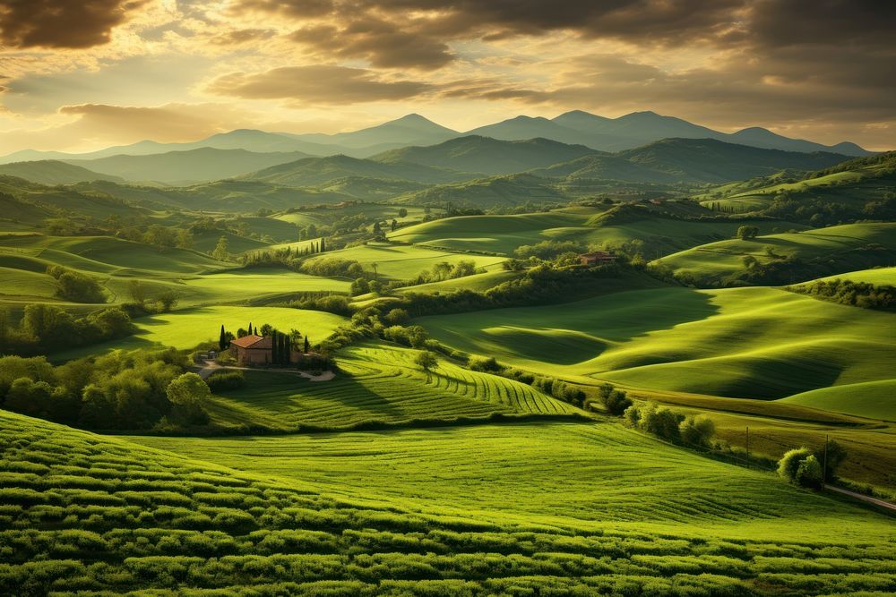  Hills landscape green grassland. AI generated Image by rawpixel.