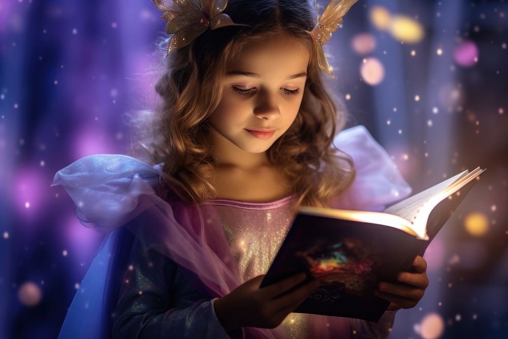  Fairy girl reading book publication. AI generated Image by rawpixel.
