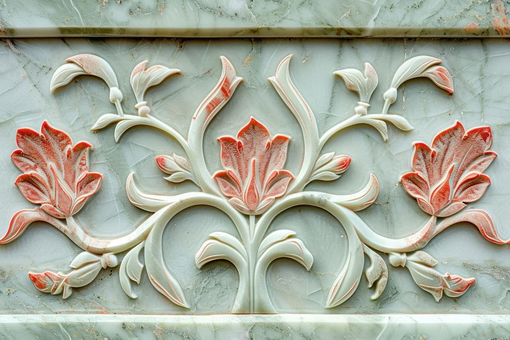 Tile of pastel green and red marble pattern architecture wall.