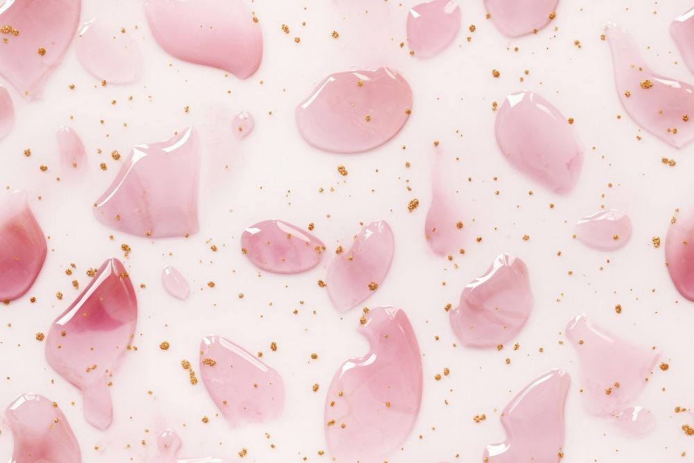 Translucent water drops shaped in shades of dusty rose tile of pink marble backgrounds petal.
