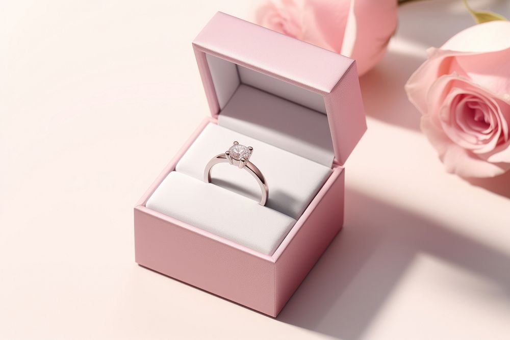 Ring box packaging  jewelry diamond rose.